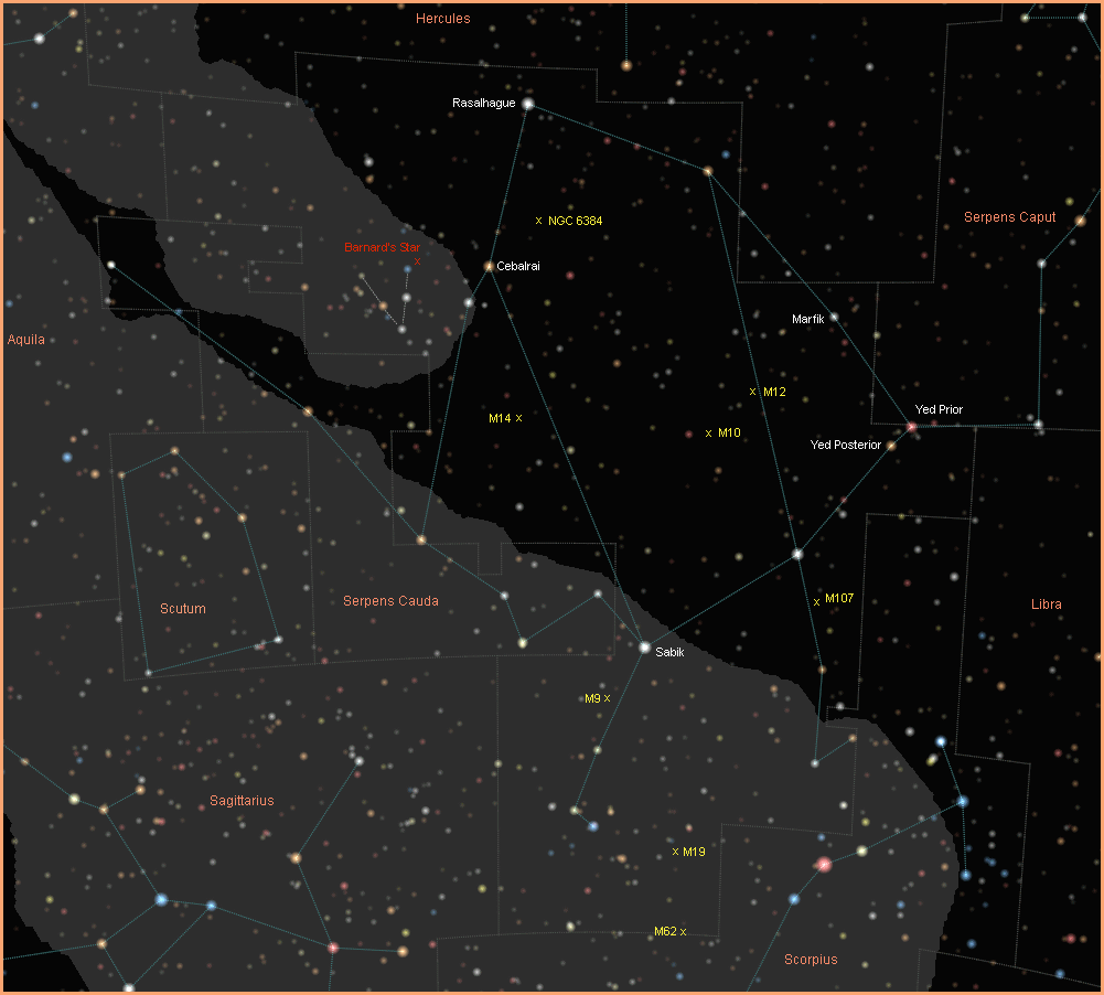 Detailed star map showing the Ophiuchus constellation