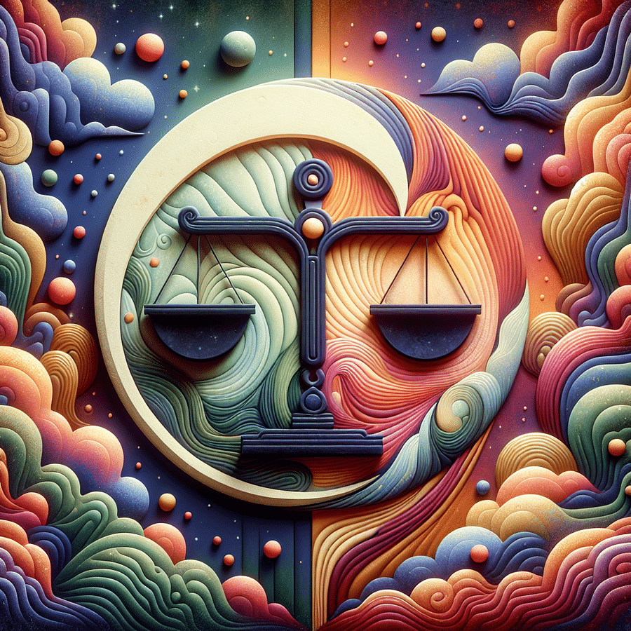 Artistic representation of Libra zodiac sign with creative elements and balanced scales